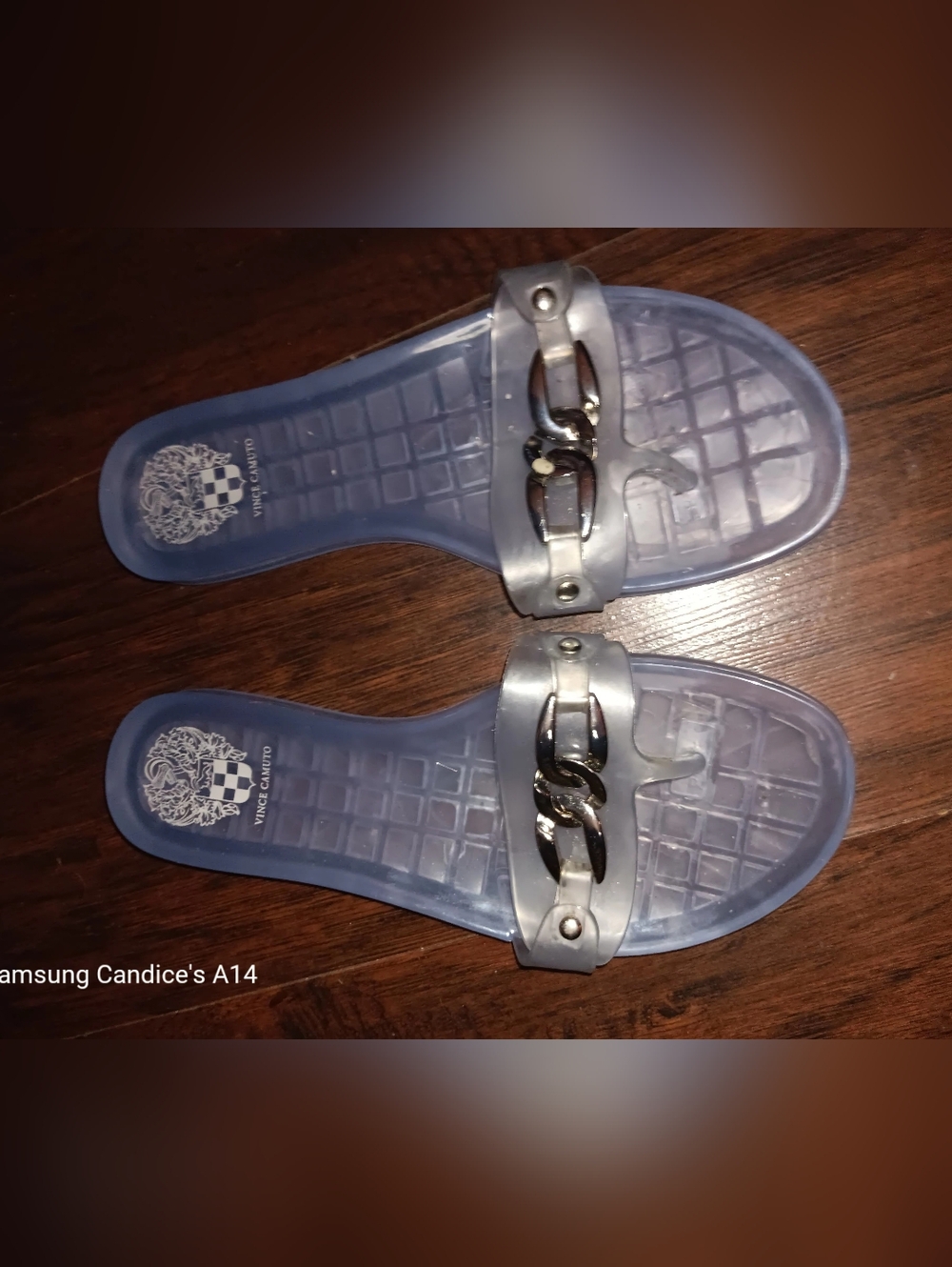 Vince Camuto Clear Jelly Slide Sandals with Silver Chain